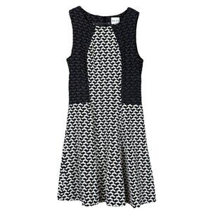 Reiss Eliza Knit Colorblock Geometric Print Cocktail Dress Black Cream Size US 6